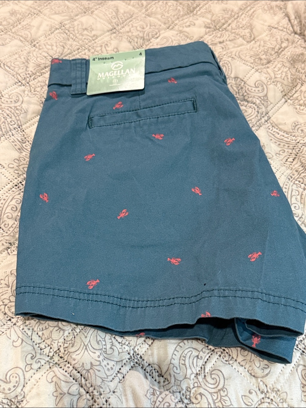 Magellan Outdoors Teal Shorts with Pink Lobster Embroidery